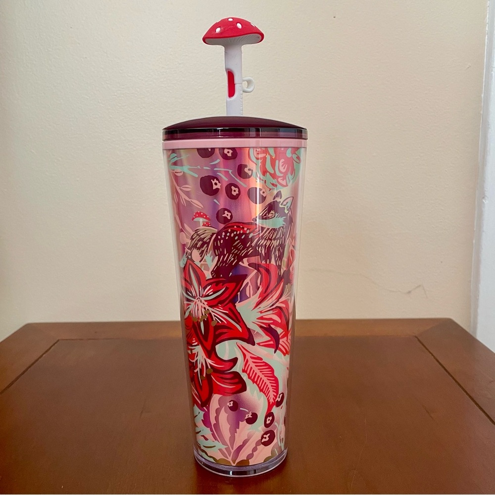 NEW STARBUCKS FOREST WOODLAND MUSHROOM TOPPER COLD CUP STRAW Travel Tumbler 24oz